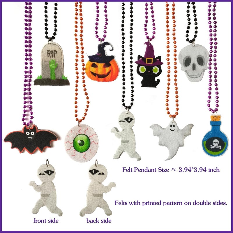 Becfupo 100, 200Pcs Halloween Bead Necklaces Bulk In Multiple-Shapes, Purple Orange Black Beads Necklaces With Pumpkin Ghost Bat Pendants For Halloween Party Decoration - Image 4